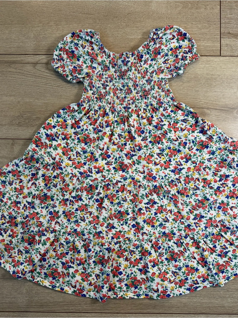 Polo by Ralph Lauren White Floral Smocked Puff Sleeve Girls Dress